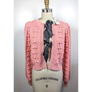 Alice + Olivia Kitty Puff Sleeve Sweater Cardigan Size Medium‎ Cable Knit NEW